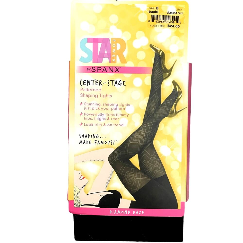 Star Power Spanx Center Stage Patterned Shaping Tights 2157 Diamond Daze Black B
